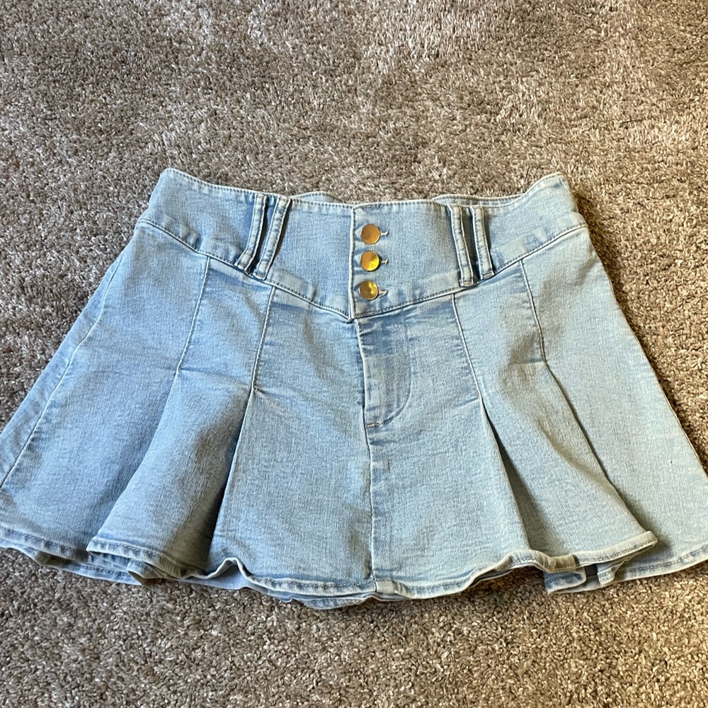 Denim Mini Skirt with Gold Buttons
